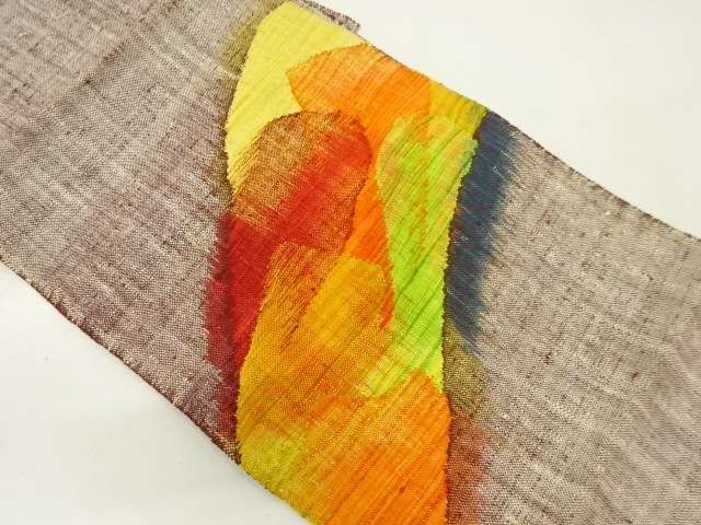 アンティーク　手織り真綿紬遠山模様織り出し名古屋帯